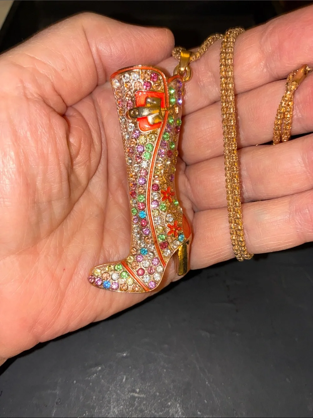 Multicolor Crystal Boot Pendant Necklace